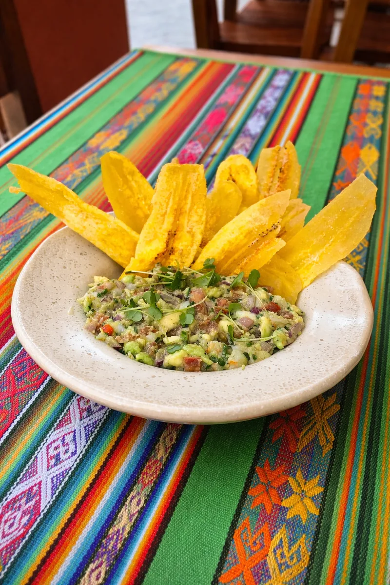 Tartar de Avocado con Camarones y Chifles